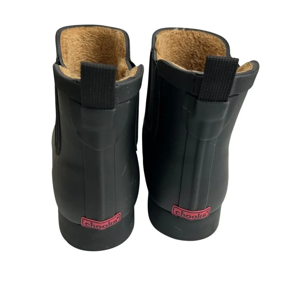 Chooka Womens 9 Waterproof Chelsea Bootie Plush Lined, Slip-On Rain Ankle Boots